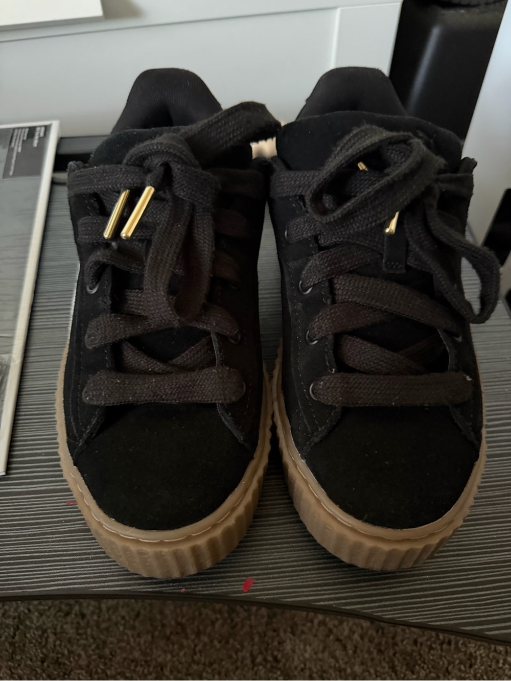 Puma x Fenty Creeper Black Suede Sneakers with Gum Sole
